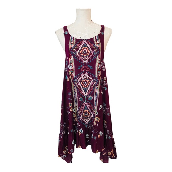 Intimately FREE PEOPLE Burgundy Floral Tank Top High Low Dress M - Picture 9 of 12